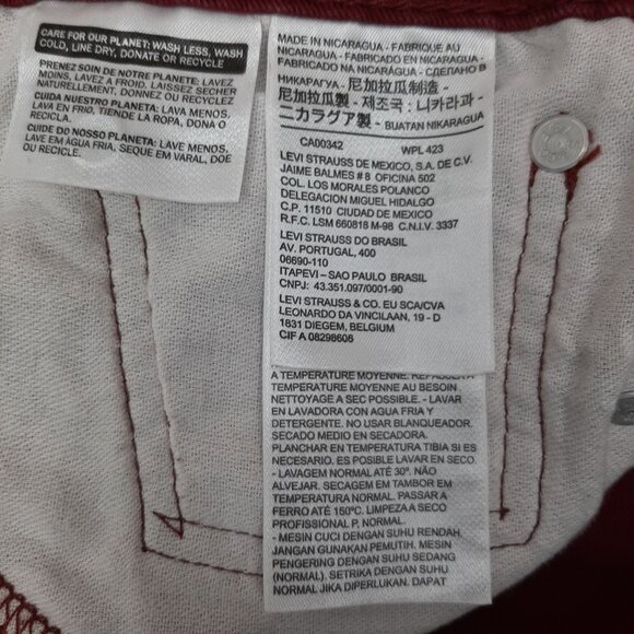 Levis Mens 513 Slim Straight Burgundy Jeans W38 L30 Cotton - Picture 8 of 10